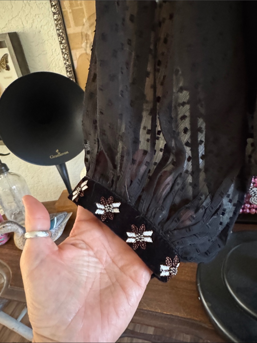 Forever 21 Black Embroidered Sheer Tie-Front Blouse - Picture 6 of 7